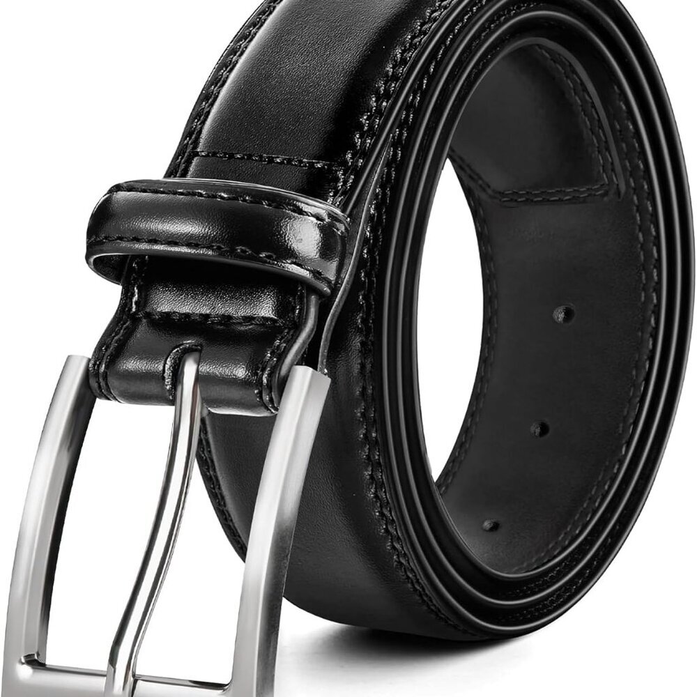 Mens Genuine Leather Dress Belt Classic Casual Belt with Single Prong Buckle for